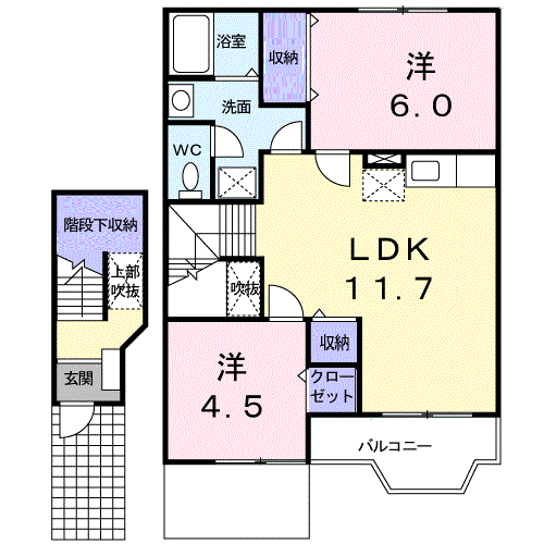 アサテラスⅠ(2LDK/2階)の間取り写真