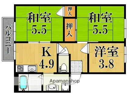 コスモス結崎B(3DK/2階)の間取り写真