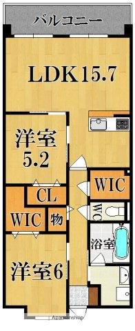 アートヒルズ西大寺(2LDK/1階)の間取り写真