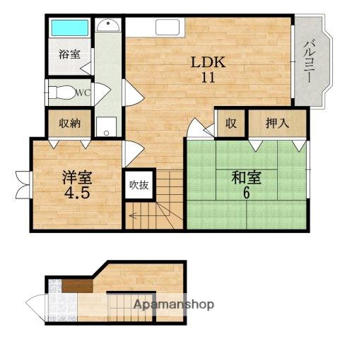 ウイングヒルズ(2LDK/2階)の間取り写真