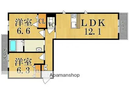 シャーメゾンFUJIMOTO(2LDK/1階)の間取り写真