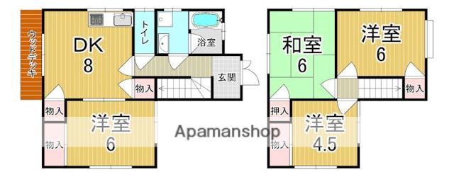 近鉄橿原線 大和西大寺駅 徒歩15分 2階建 築30年(4LDK)の間取り写真