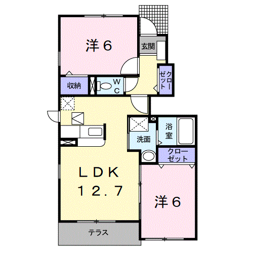 リアンフォールⅢ(2LDK/1階)の間取り写真