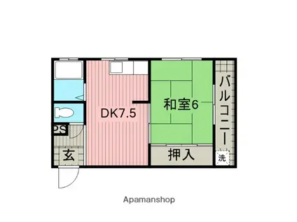 あすなろマンション(1DK/2階)の間取り写真