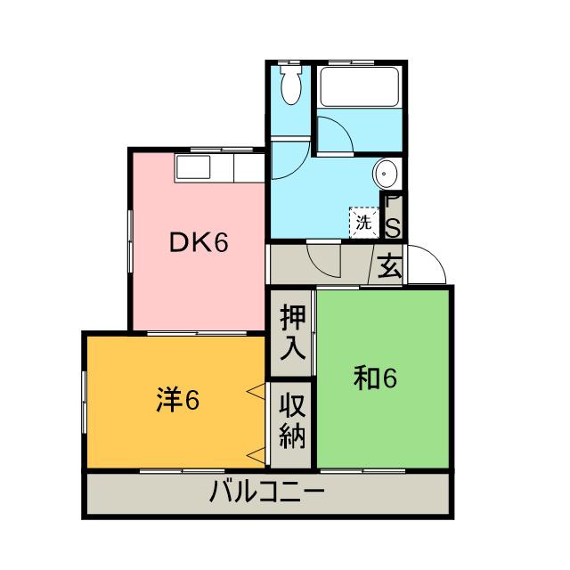 ワシンハイツ2号館(2DK/2階)の間取り写真