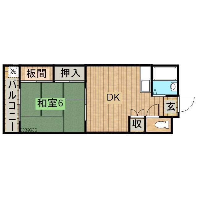 カーサカリーナ田辺(1DK/2階)の間取り写真