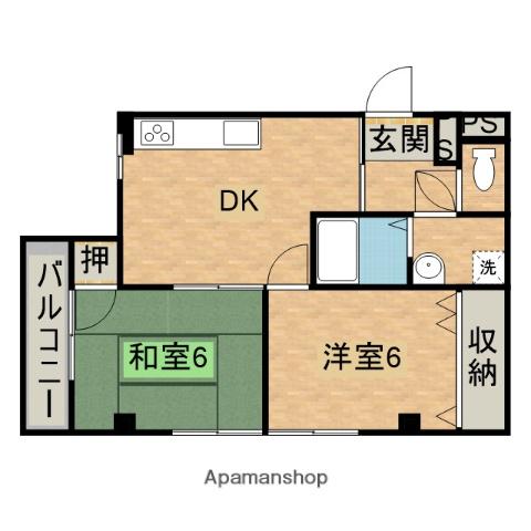 PKマンション(2DK/3階)の間取り写真