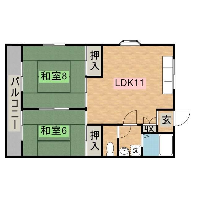 ヒルトップ明洋(2LDK/1階)の間取り写真