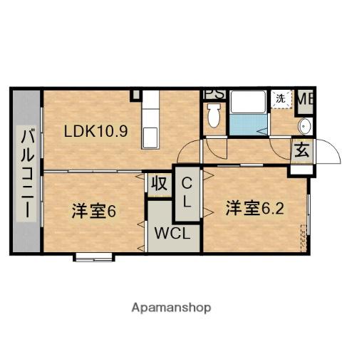 エル ア シュール(2LDK/1階)の間取り写真