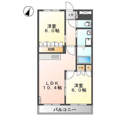 プランドール城ノ元(2LDK/2階)の間取り写真