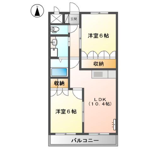 プリオール和(2LDK/2階)の間取り写真