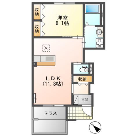紀勢本線 紀伊田辺駅 バス乗車時間：15分 南和歌山医療センター前バス停で下車 徒歩10分 2階建 築12年(1LDK/1階)の間取り写真