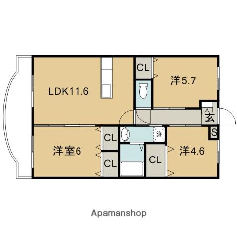 アパートメントKSⅣ(3LDK/3階)の間取り写真
