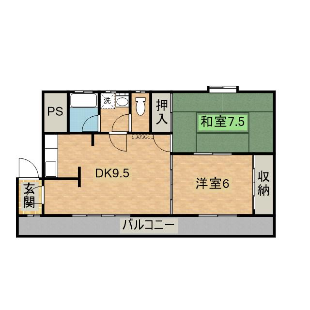 ハイツパティオB棟(2DK/2階)の間取り写真