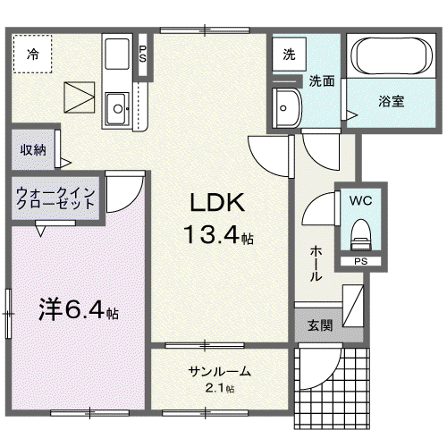 サンハイム稲成Ⅰ(1LDK/1階)の間取り写真