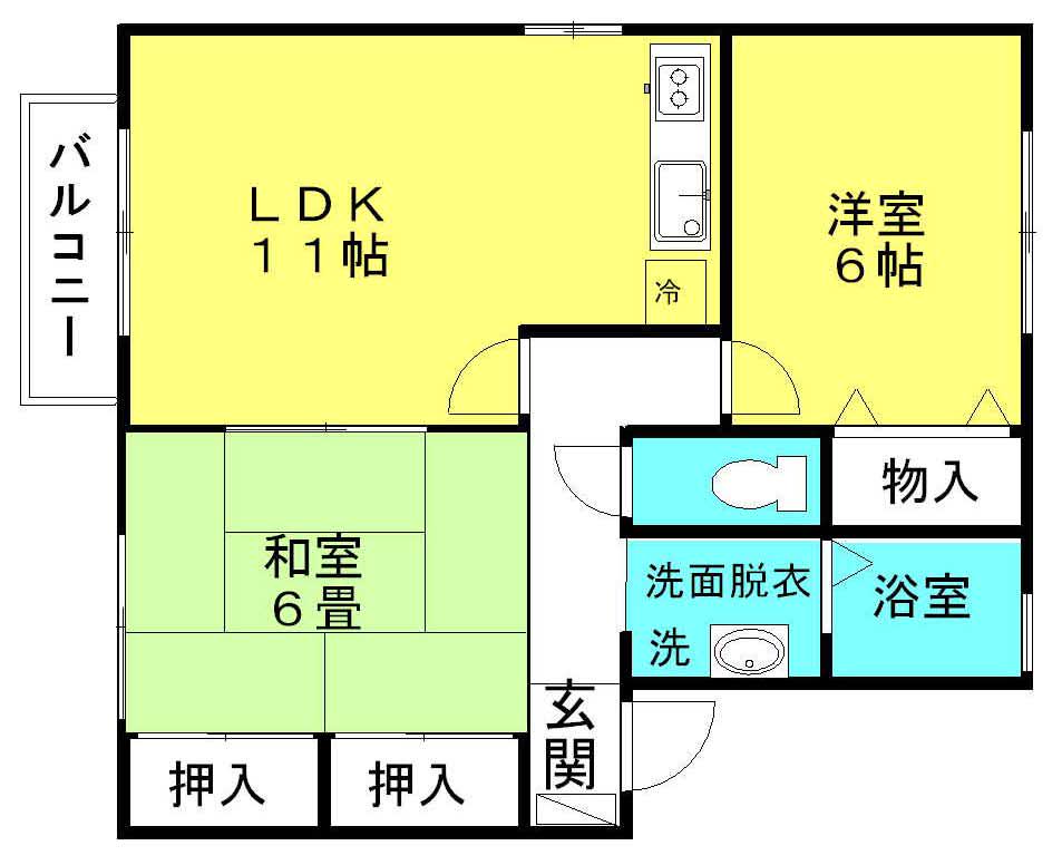 OCEAN COURT 1(2LDK/1階)の間取り写真