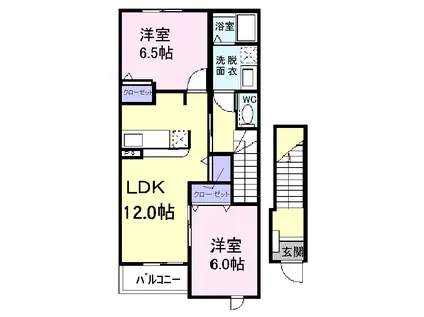 和歌山線 打田駅 徒歩15分 2階建 築18年(2LDK/2階)の間取り写真