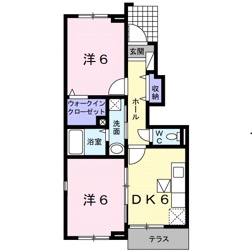 和歌山線 岩出駅 バス乗車時間：25分 曽谷久保バス停で下車 徒歩7分 2階建 築16年(2DK/1階)の間取り写真