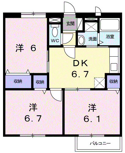 カーサフェリスB(3DK/2階)の間取り写真