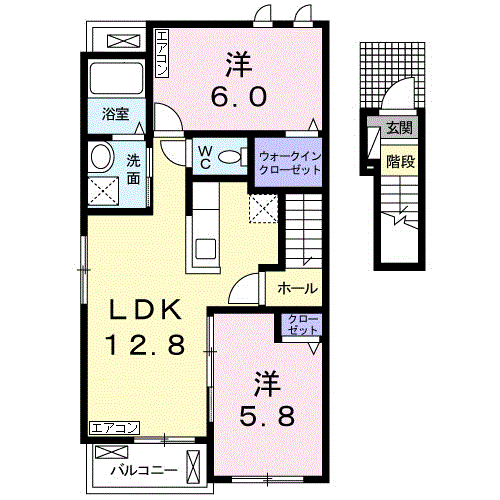 アーデルⅠ(2LDK/2階)の間取り写真