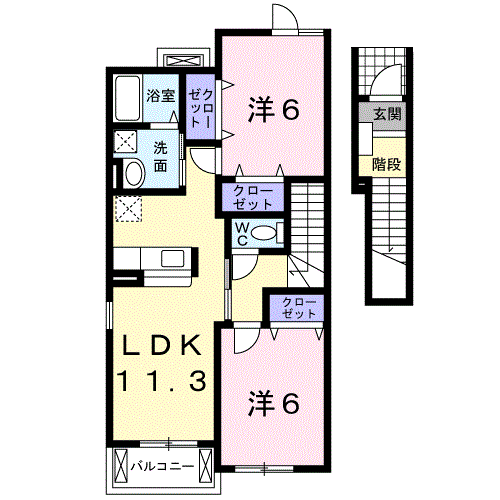 メゾンドシャルーレⅡ(2LDK/2階)の間取り写真