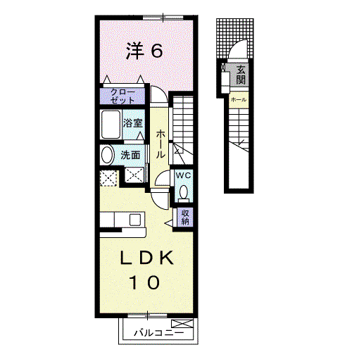 こうやリバーサイドヒルズⅠ(1LDK/2階)の間取り写真