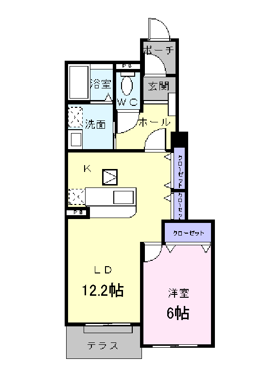 ウエスト・ヴィオラカーサⅡ(1LDK/1階)の間取り写真