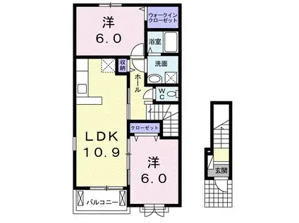 シャノアール西安上(2LDK/2階)の間取り写真