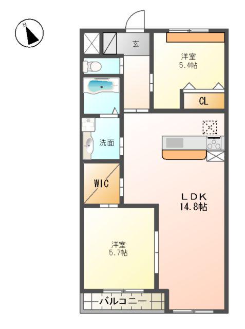 AISANCE(2LDK/1階)の間取り写真