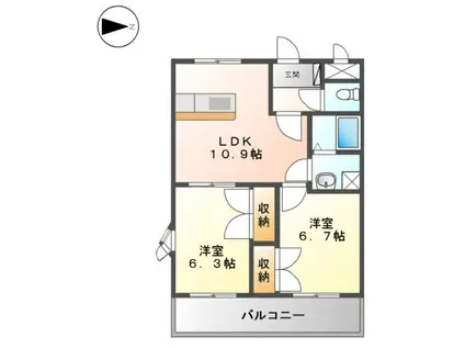 和歌山県岩出市 2階建 築20年(2LDK/2階)の間取り写真