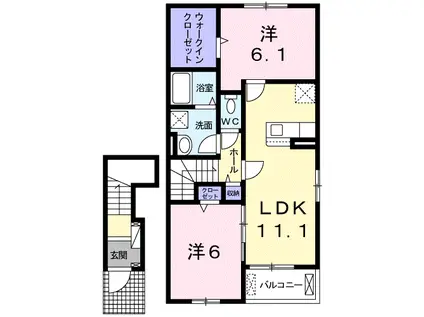 リヴェール伏原(2LDK/2階)の間取り写真