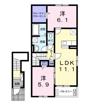 ノース・ヴィオラ・カーサ Ⅰ(2LDK/2階)の間取り写真