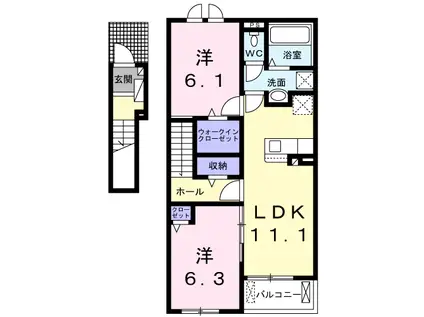 リトルタウン宝山高野口(2LDK/2階)の間取り写真