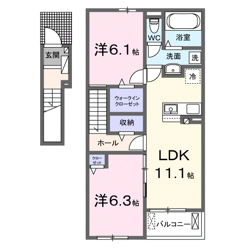 ルミエール Ⅱ(2LDK/2階)の間取り写真