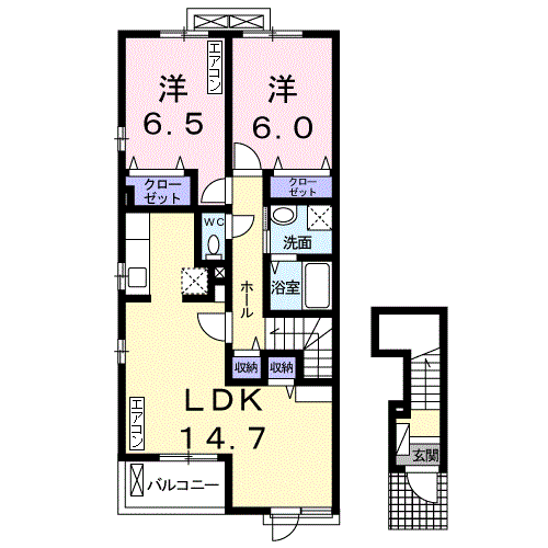 シャン・ノールⅧ(2LDK/2階)の間取り写真