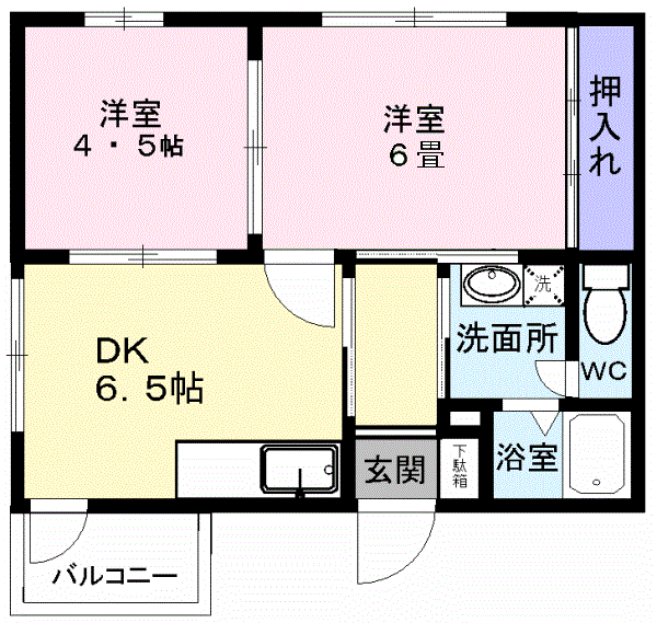 メゾンモンシェリB(2DK/2階)の間取り写真