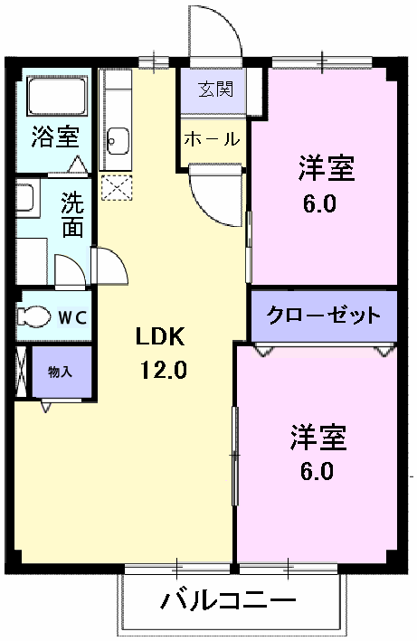 ダイトウタウン(2LDK/2階)の間取り写真