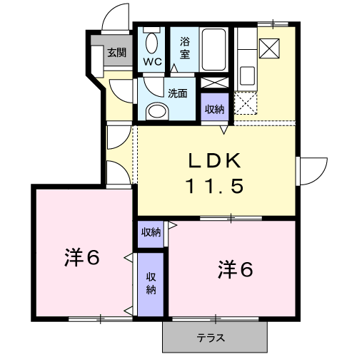 シャンドフルール(2LDK/1階)の間取り写真