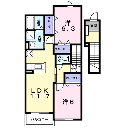 カノンⅠ(2LDK/2階)の間取り写真