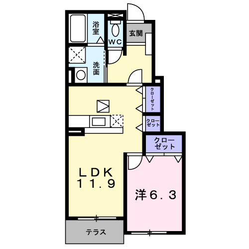カノンⅠ(1LDK/1階)の間取り写真