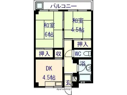 ハイツ佳苑1(2DK/2階)の間取り写真