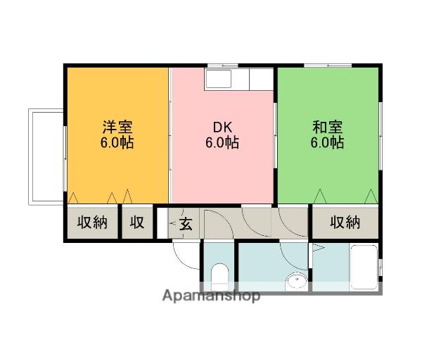十六本松館(2DK/2階)の間取り写真