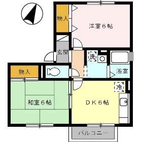 ハイツ万葉(2DK/1階)の間取り写真