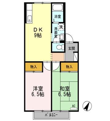 ハイツ オーク A棟(2DK/2階)の間取り写真
