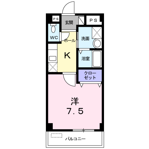 サンパティーク・シュッド(1K/1階)の間取り写真