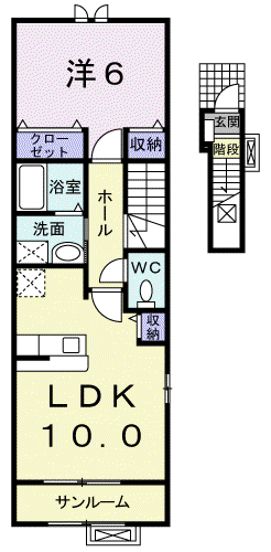 ラックヴィラⅡB(1LDK/2階)の間取り写真