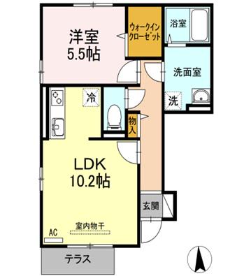 プラシードプレイス(1LDK/1階)の間取り写真