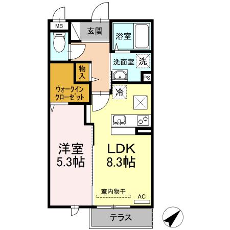 ツインテラスⅧ(1LDK/1階)の間取り写真