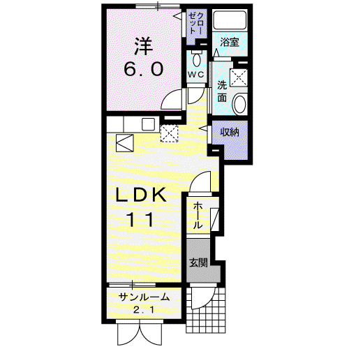ボーリヴィエールⅡB(1LDK/1階)の間取り写真