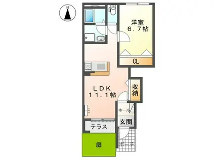 鳥取県鳥取市 2階建 築5年(1LDK/1階)の間取り写真